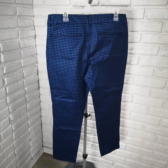 Old Navy Pixie Slim Leg Ladies Size 12 Royal Blue & Black Houndstooth Pants - Picture 2 of 14